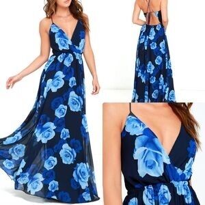 Lulus Blue Backless Sundress with Spaghetti Straps